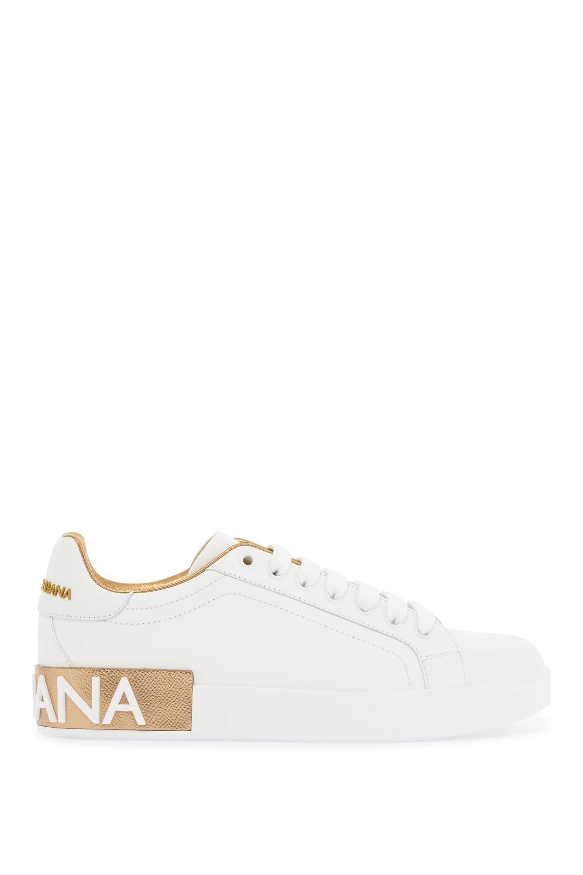 Dolce & Gabbana white calfskin low-top sneakers with gold details and velcro closure - VivaceVenus