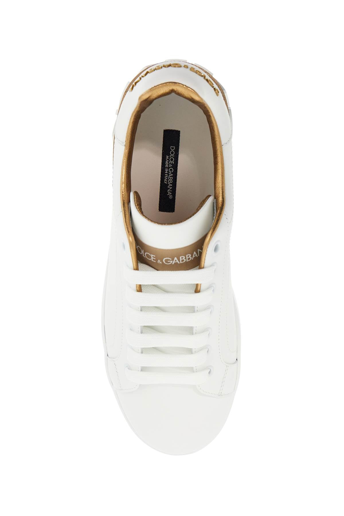 Dolce & Gabbana white calfskin low-top sneakers with gold details and velcro closure - VivaceVenus