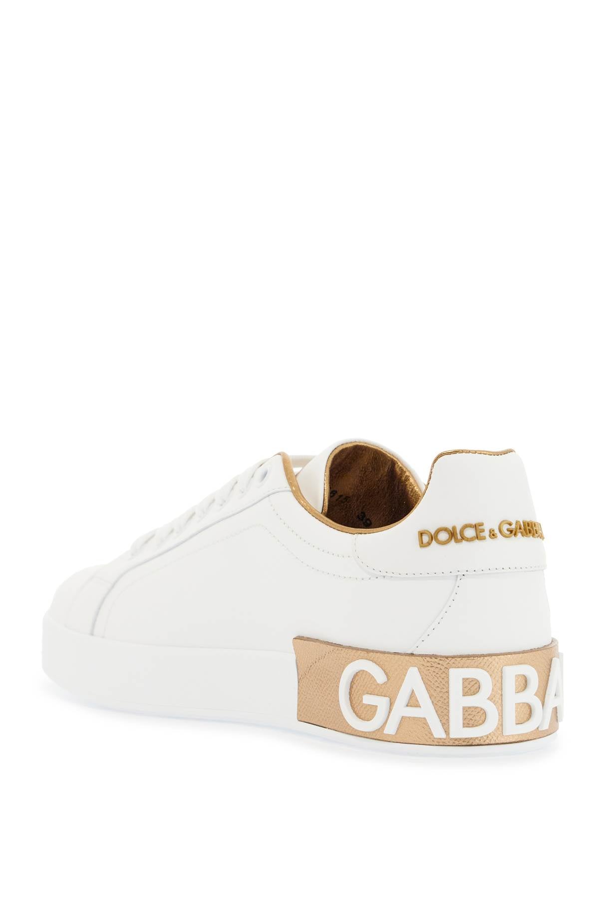 Dolce & Gabbana white calfskin low-top sneakers with gold details and velcro closure - VivaceVenus