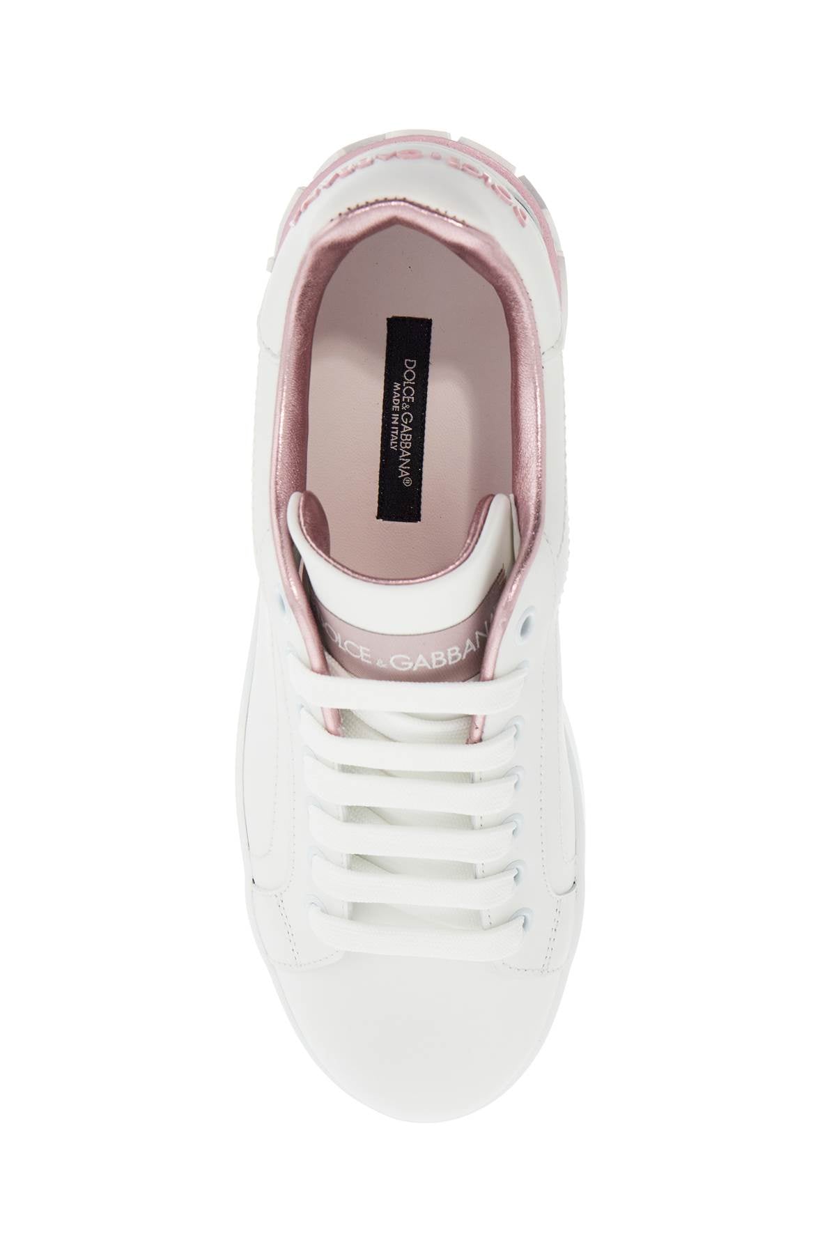 Dolce & Gabbana white and pink low-top sneakers for women in calfskin - VivaceVenus