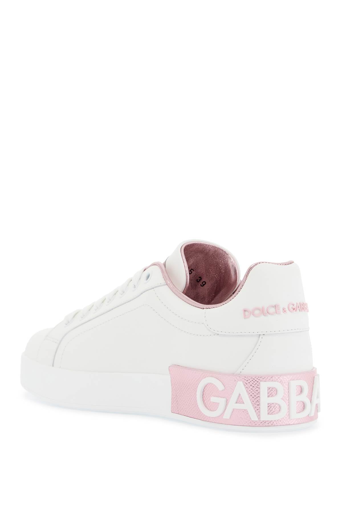 Dolce & Gabbana white and pink low-top sneakers for women in calfskin - VivaceVenus