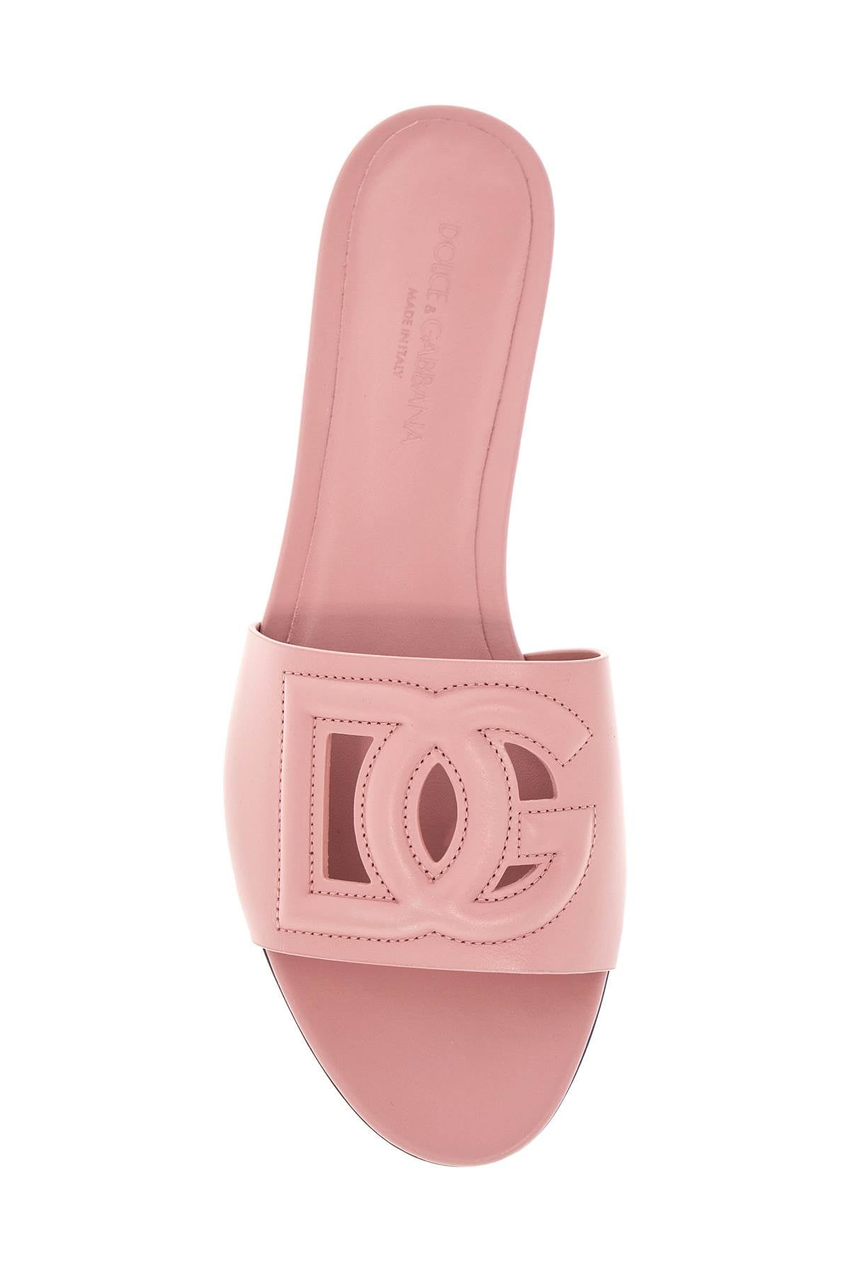 Dolce & Gabbana flat slipper in pink calfskin with embossed dg logo - VivaceVenus