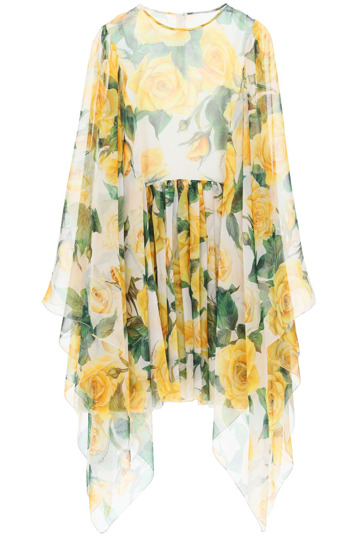 Dolce & Gabbana 'short silk chiffon dress with yellow rose print' - VivaceVenus