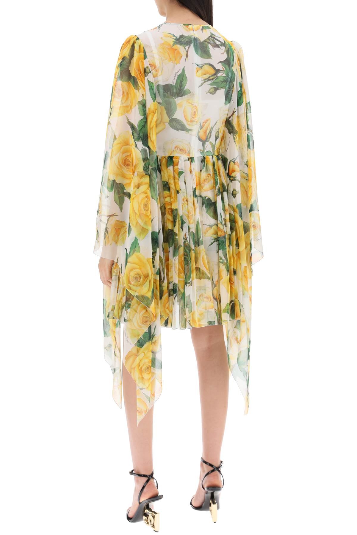 Dolce & Gabbana 'short silk chiffon dress with yellow rose print' - VivaceVenus