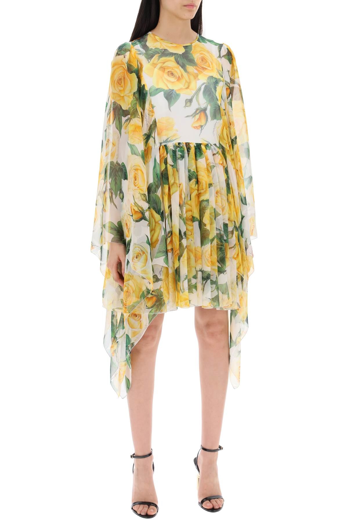 Dolce & Gabbana 'short silk chiffon dress with yellow rose print' - VivaceVenus