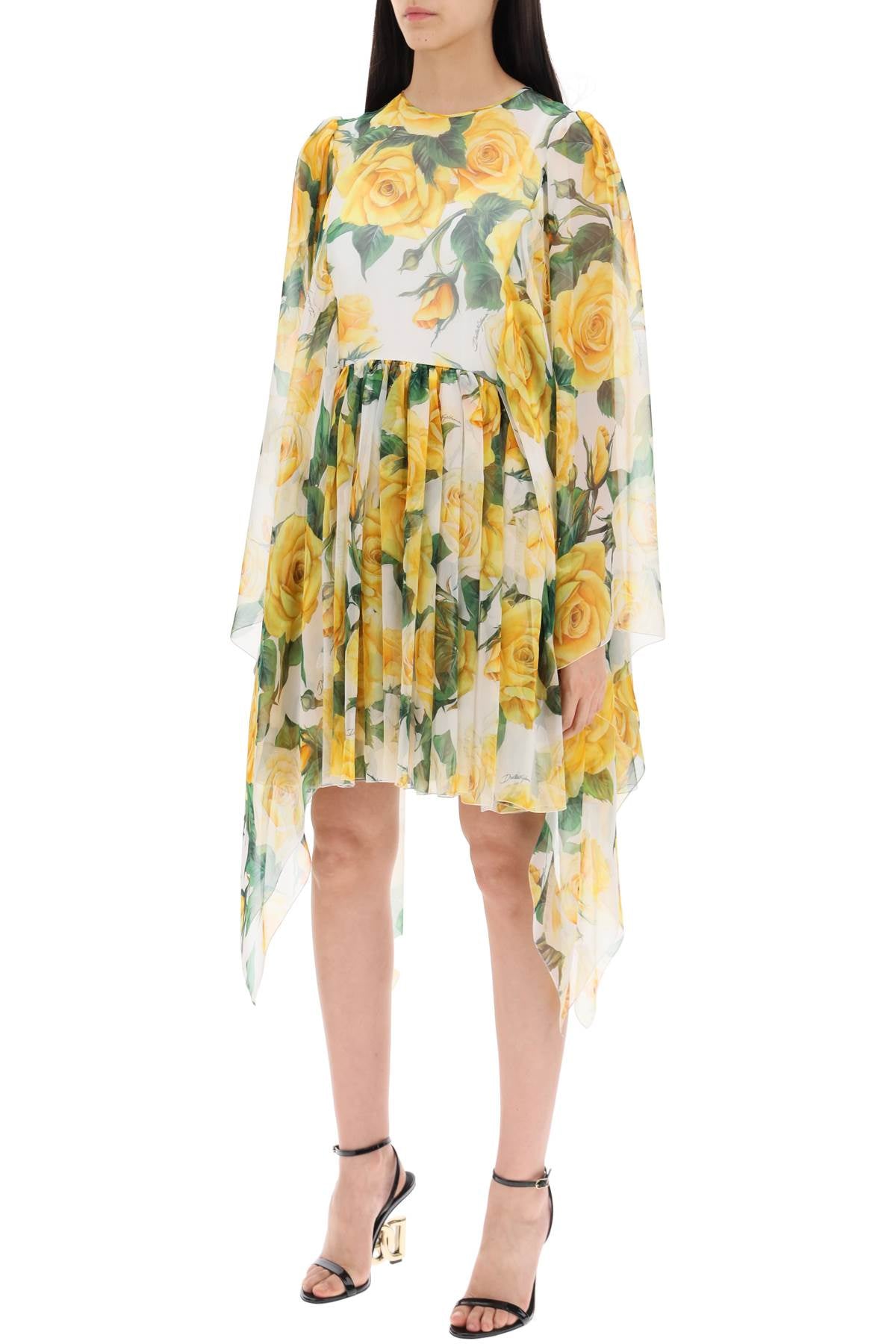 Dolce & Gabbana 'short silk chiffon dress with yellow rose print' - VivaceVenus