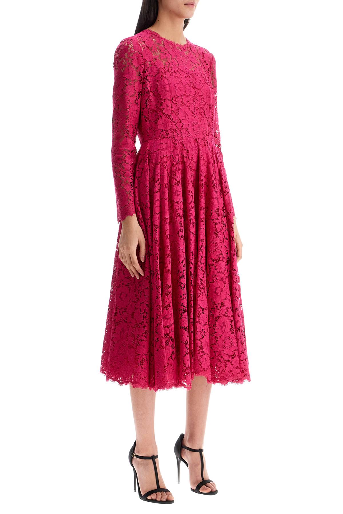 Dolce & Gabbana shocking pink floral lace midi dress - VivaceVenus