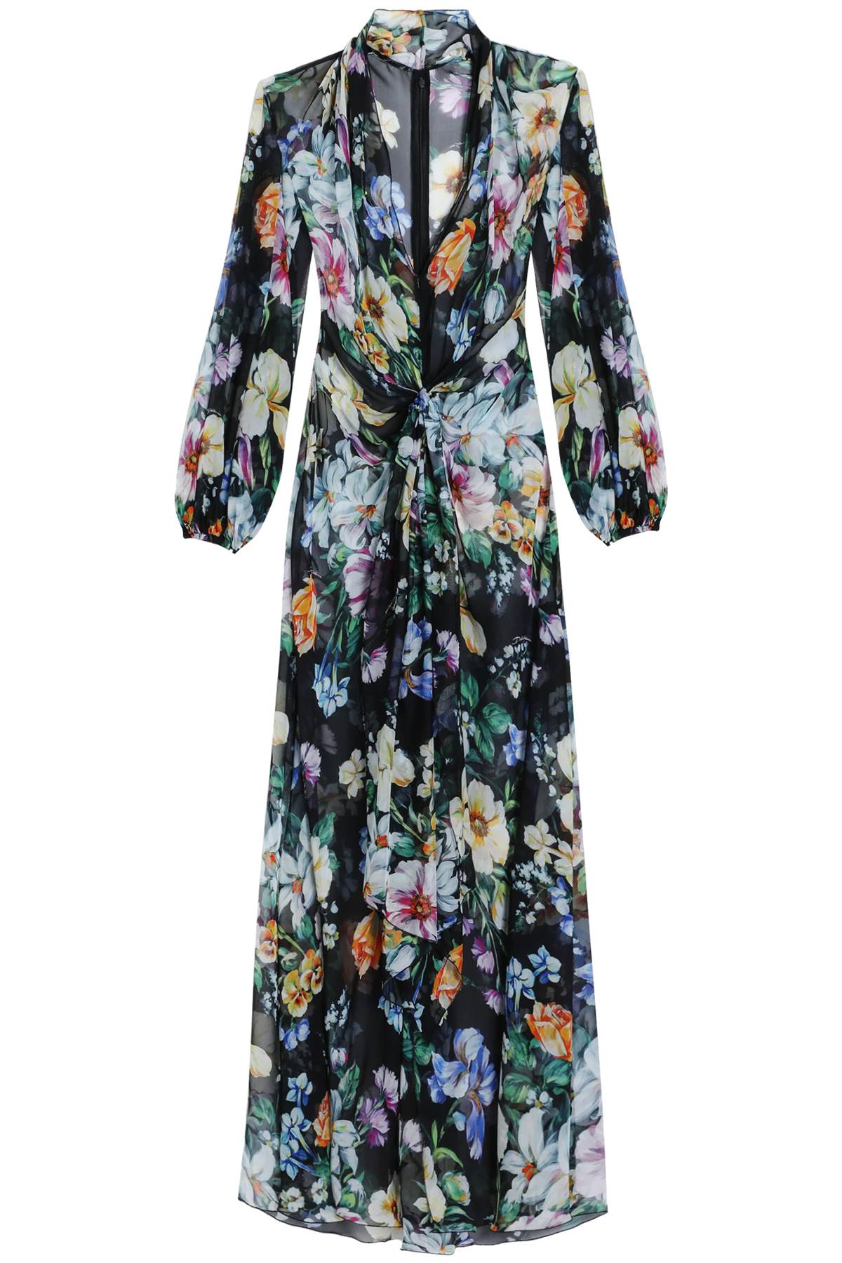 Dolce & Gabbana long black silk dress with floral pattern - VivaceVenus