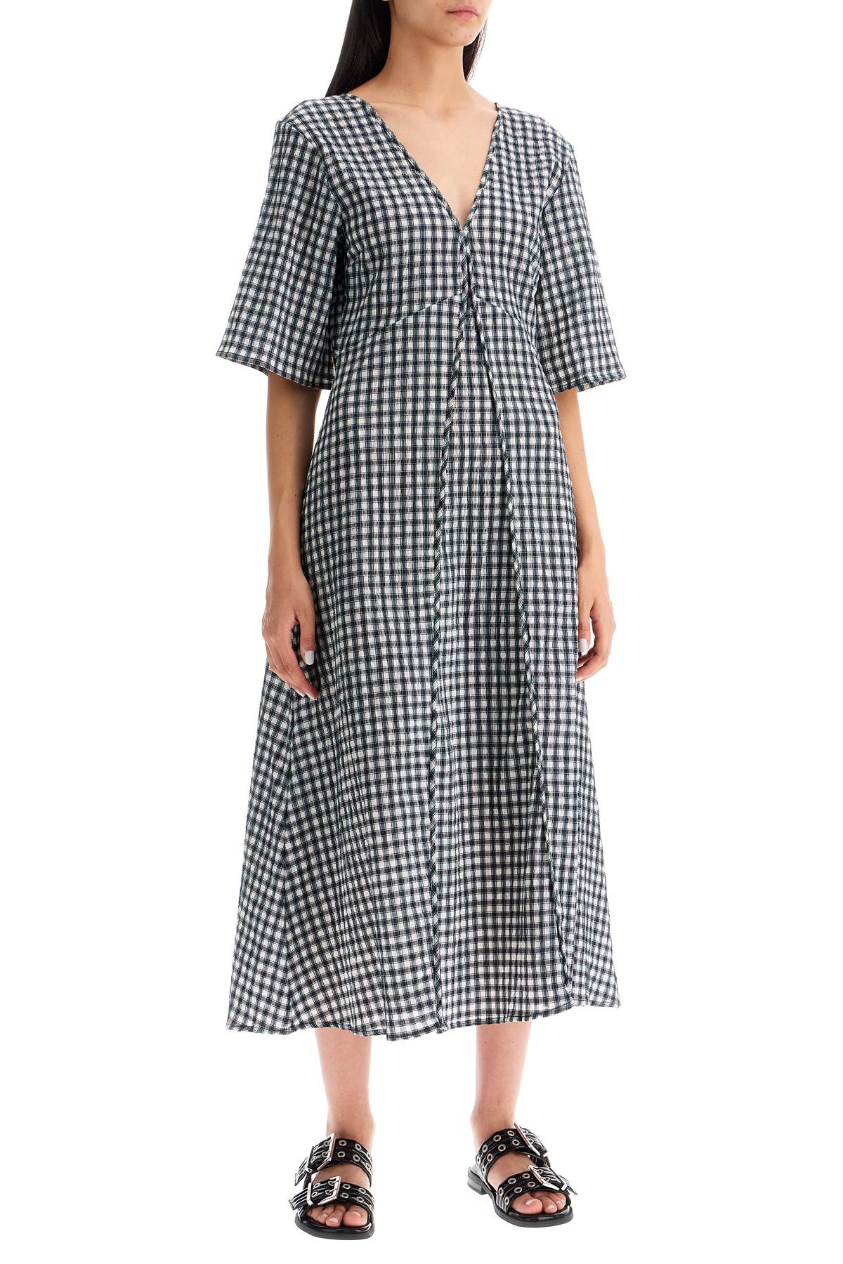 Ganni midi seersucker check dress - VivaceVenus