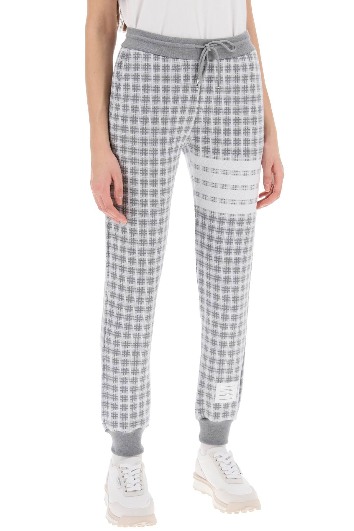 Thom Browne 4-bar joggers in check knit