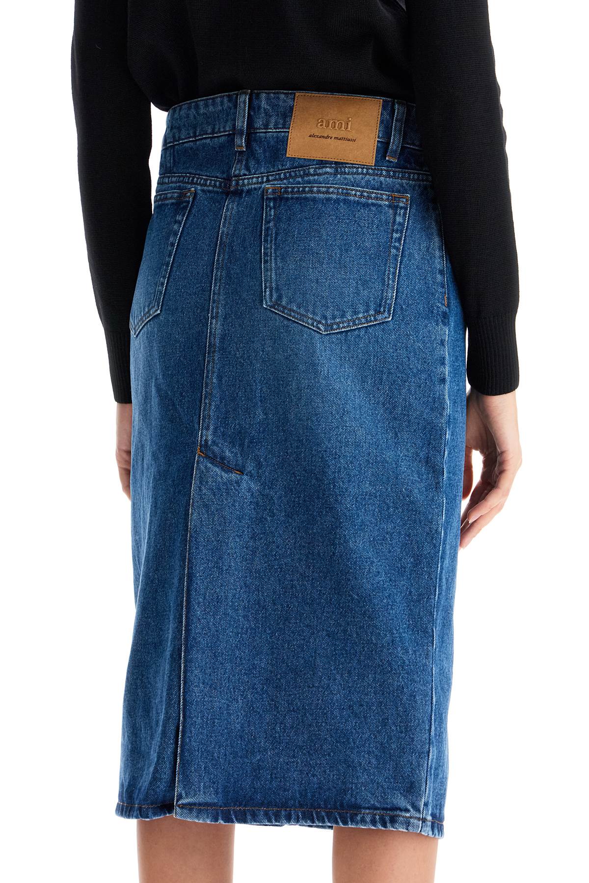 Ami Alexandre Matiussi denim midi skirt in seven - VivaceVenus