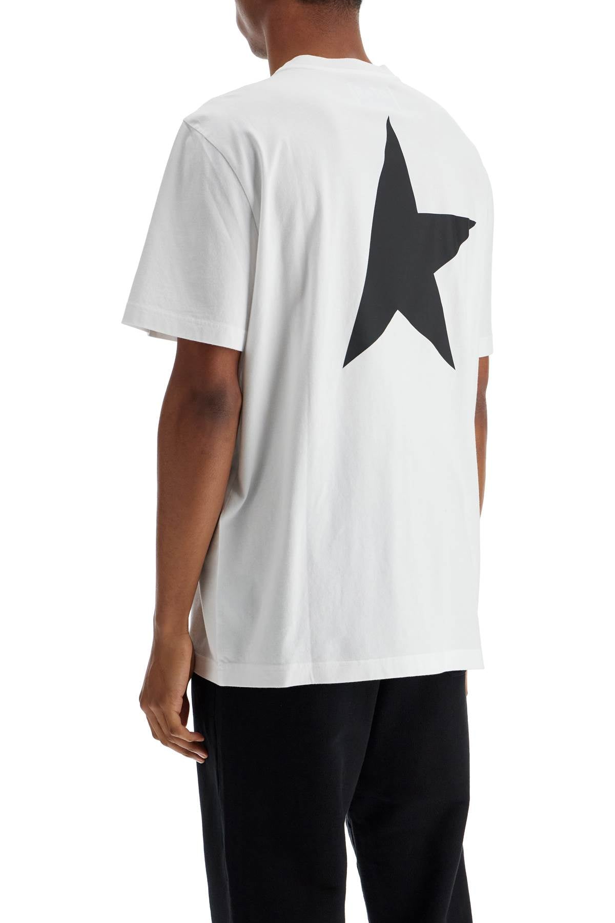 Golden Goose white cotton men's t-shirt with large black star - VivaceVenus