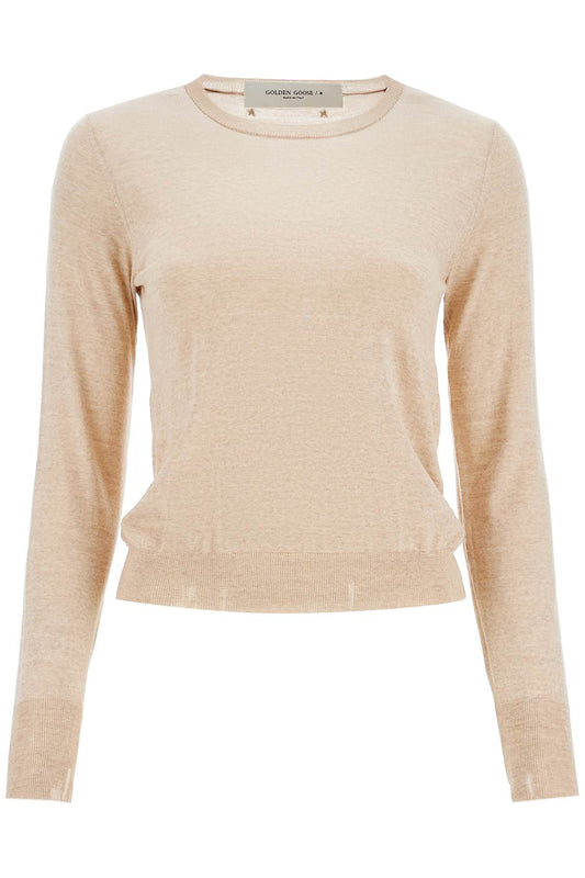 Golden Goose light beige merino wool women's crew neck sweater - VivaceVenus