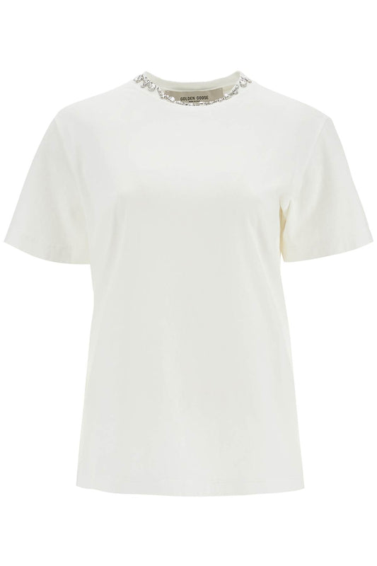 Golden Goose vintage white cotton t-shirt with rhinestone embroidery - VivaceVenus