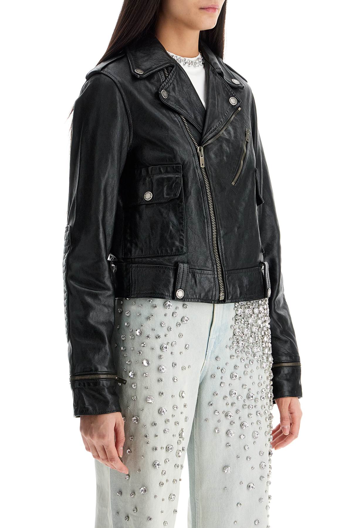 Golden Goose shiny black sheepskin biker jacket with sturdy zip