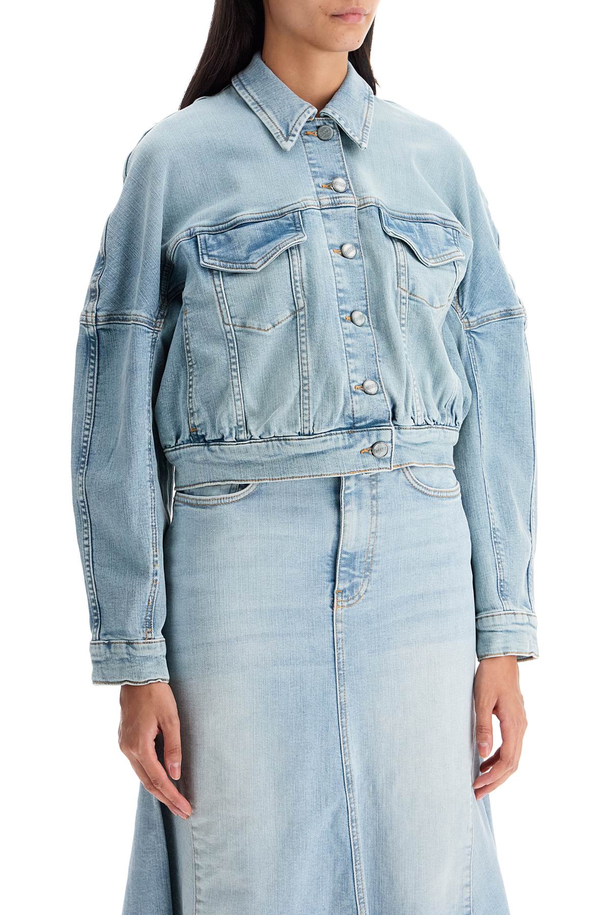 Ganni stretch denim bomber jacket in 8 - VivaceVenus