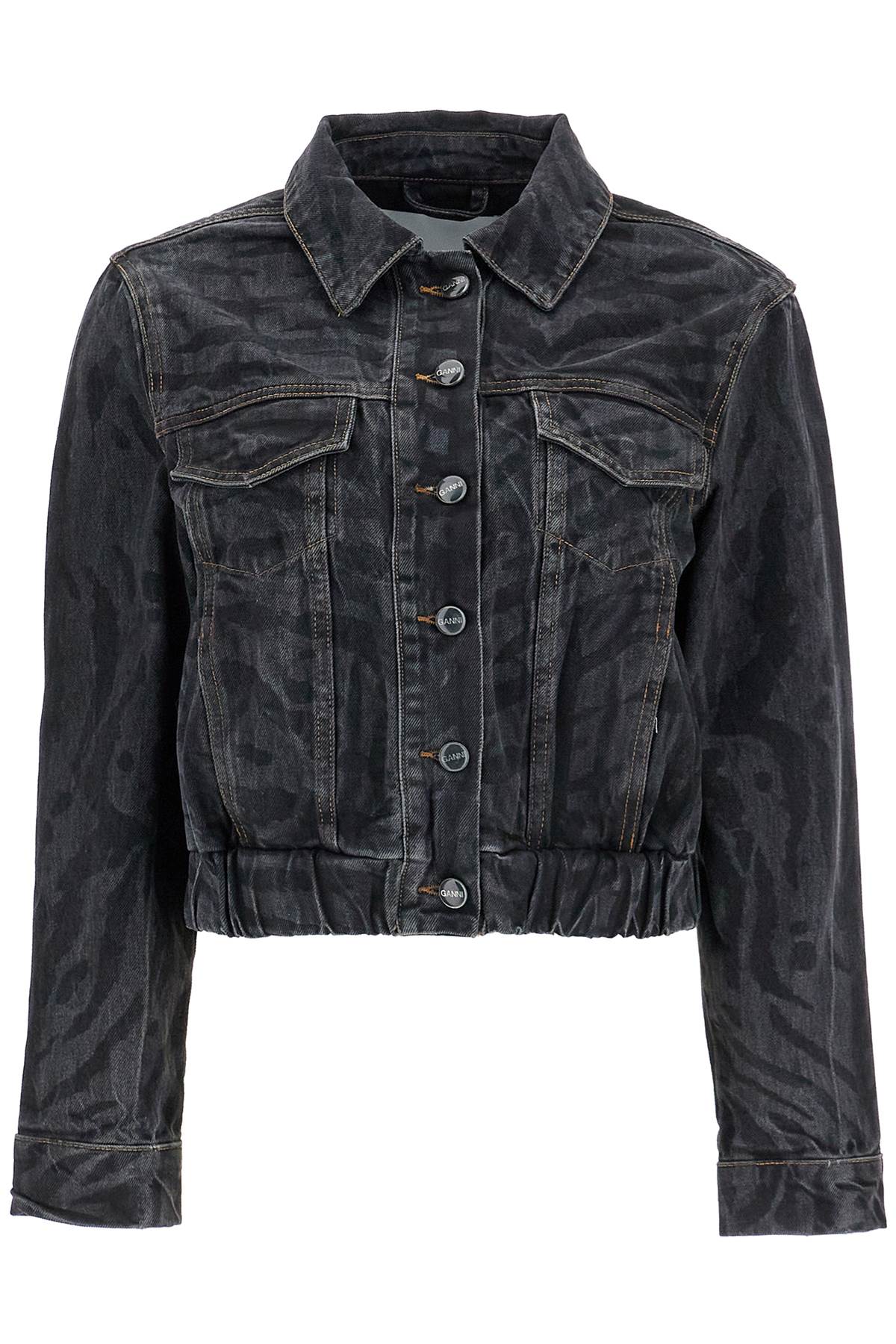 Ganni cut\n\nshort denim jacket with laser-cut - VivaceVenus