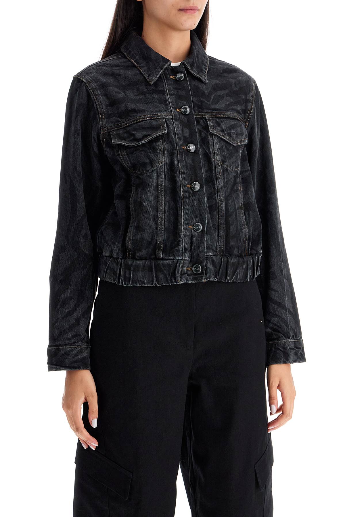 Ganni cut\n\nshort denim jacket with laser-cut - VivaceVenus