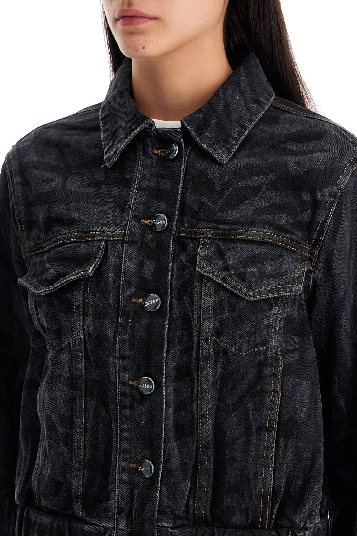 Ganni cut\n\nshort denim jacket with laser-cut - VivaceVenus