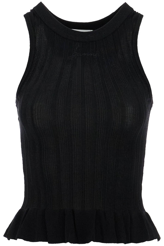 Ganni ribbed knit tank top with spaghetti straps - VivaceVenus