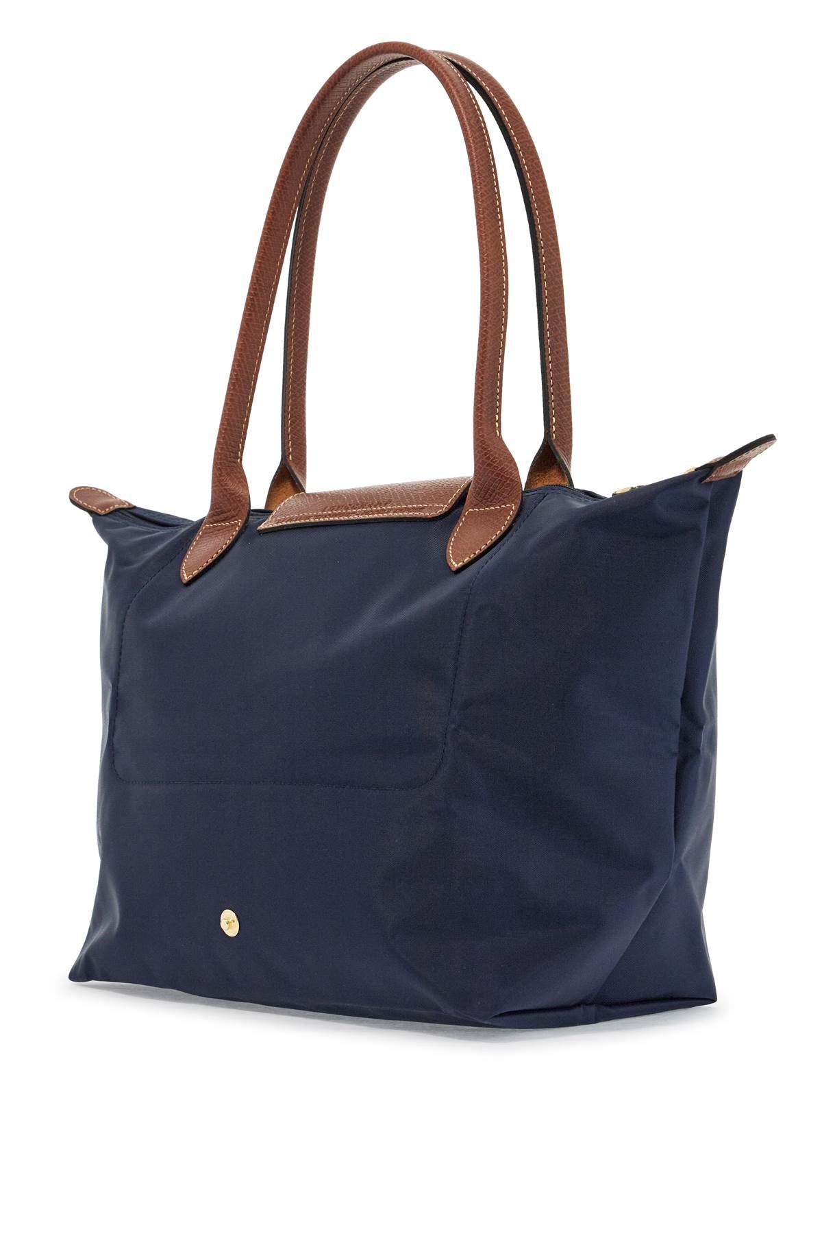 longchamp le pliage original navy blue shoulder bag in nylon with leather handles