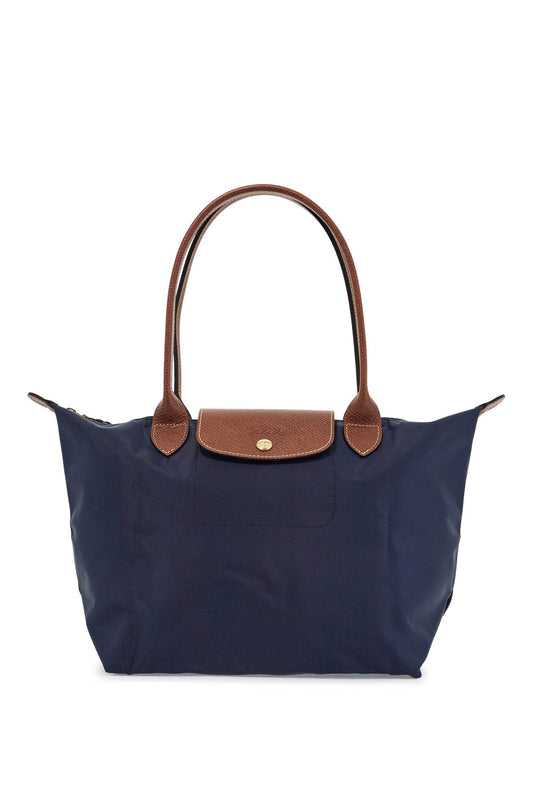 longchamp le pliage original navy blue shoulder bag in nylon with leather handles