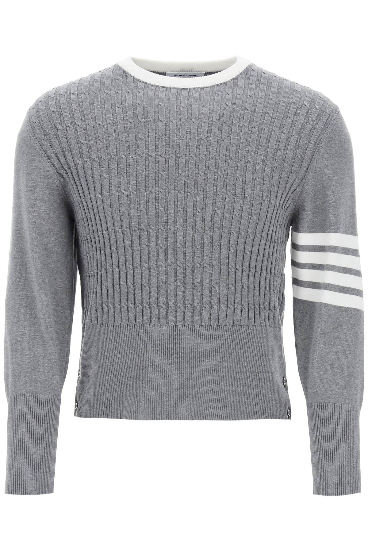 Thom Browne placed baby cable 4-bar cotton sweater - VivaceVenus