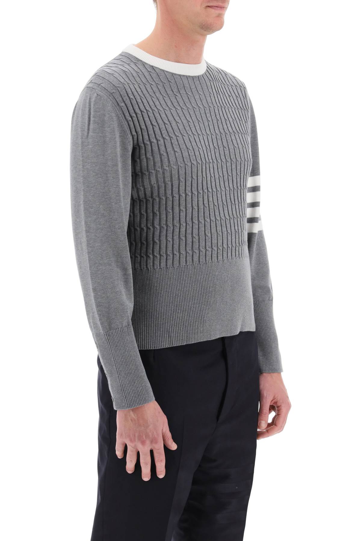 Thom Browne placed baby cable 4-bar cotton sweater - VivaceVenus