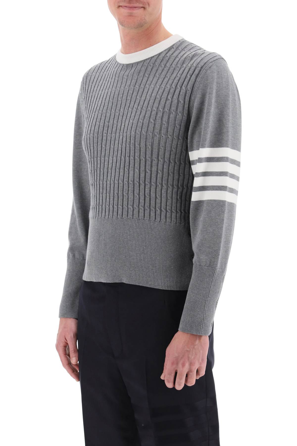 Thom Browne placed baby cable 4-bar cotton sweater - VivaceVenus