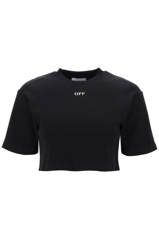 Off-White cropped t-shirt with off embroidery - VivaceVenus