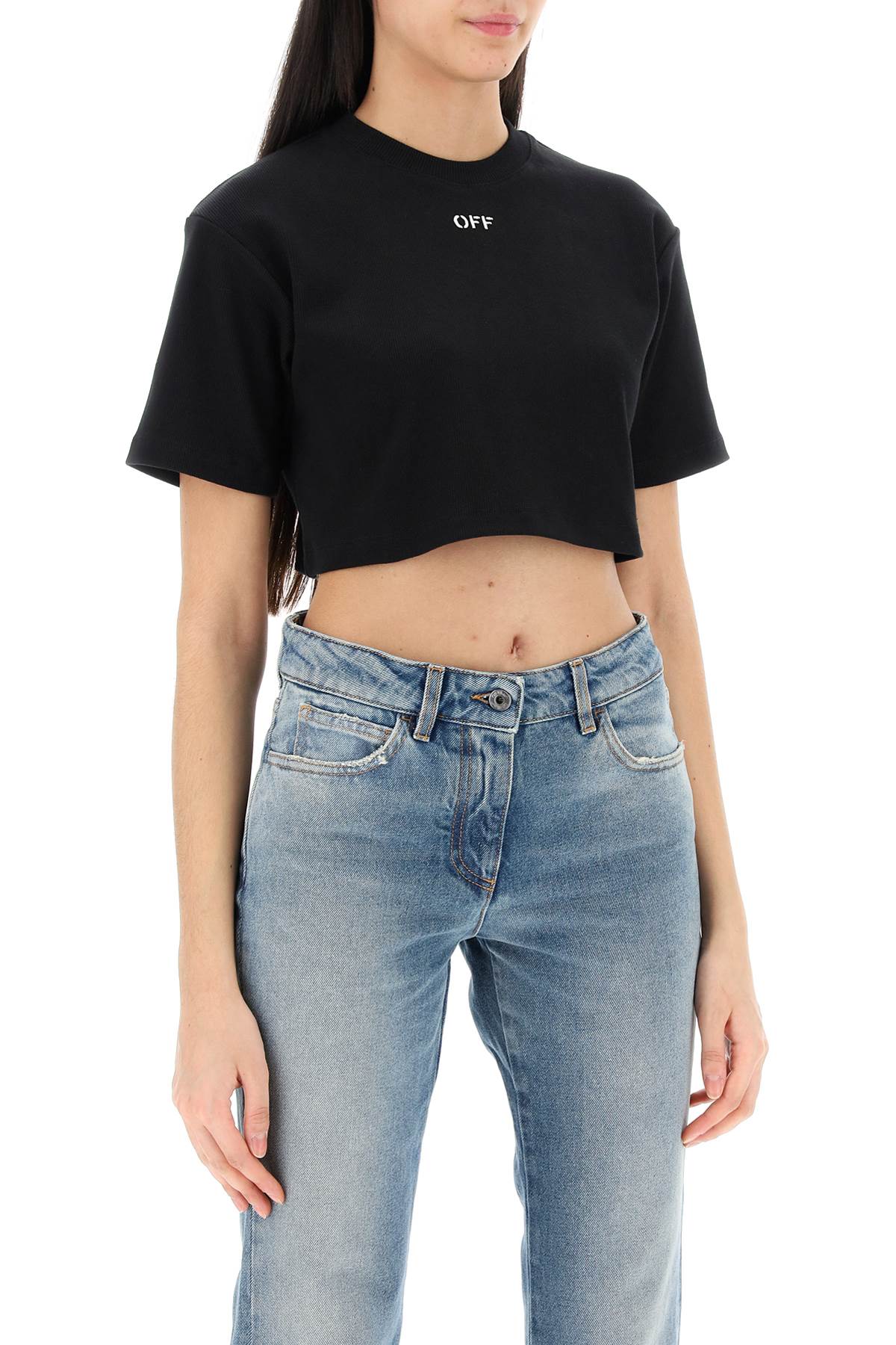 Off-White cropped t-shirt with off embroidery - VivaceVenus