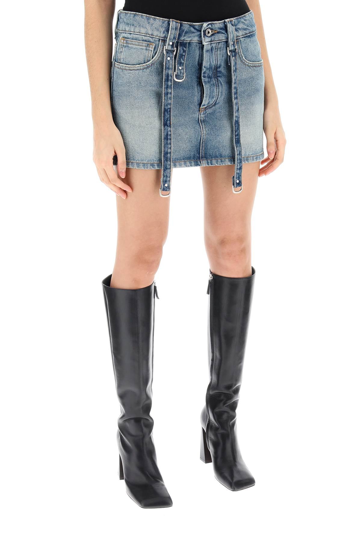 Off-White denim mini skirt with straps - VivaceVenus