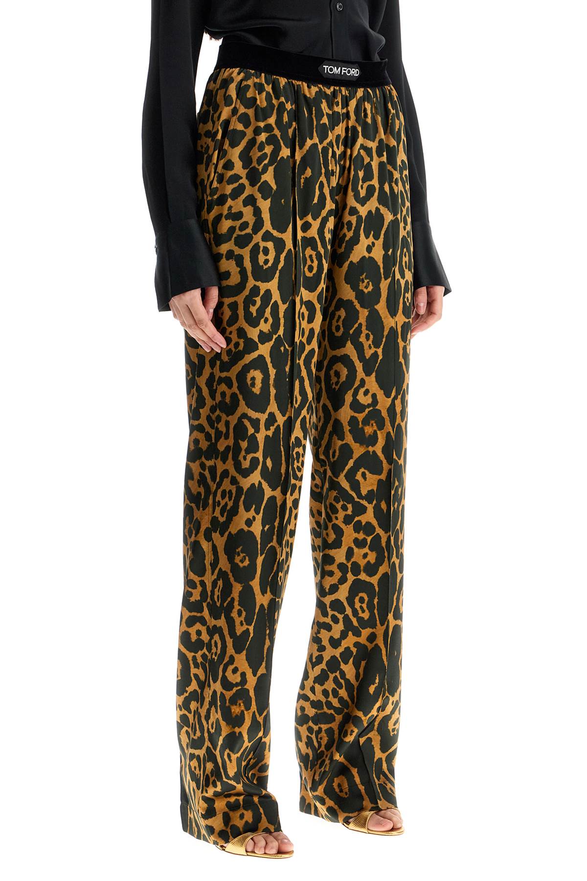 Tom Ford wide leg leopard print silk pants in camel and black - VivaceVenus