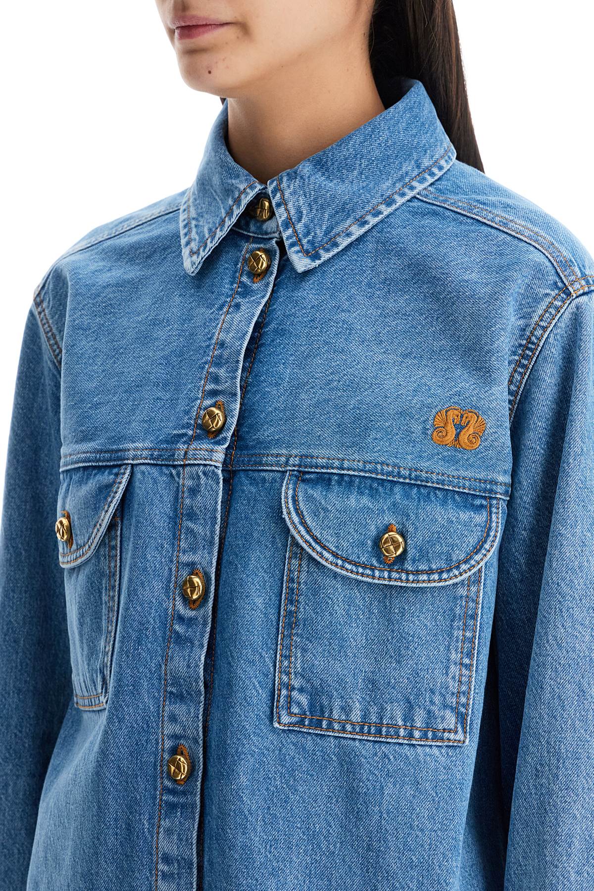 Blaze Milano blue denim shirt in cotton with high collar - VivaceVenus