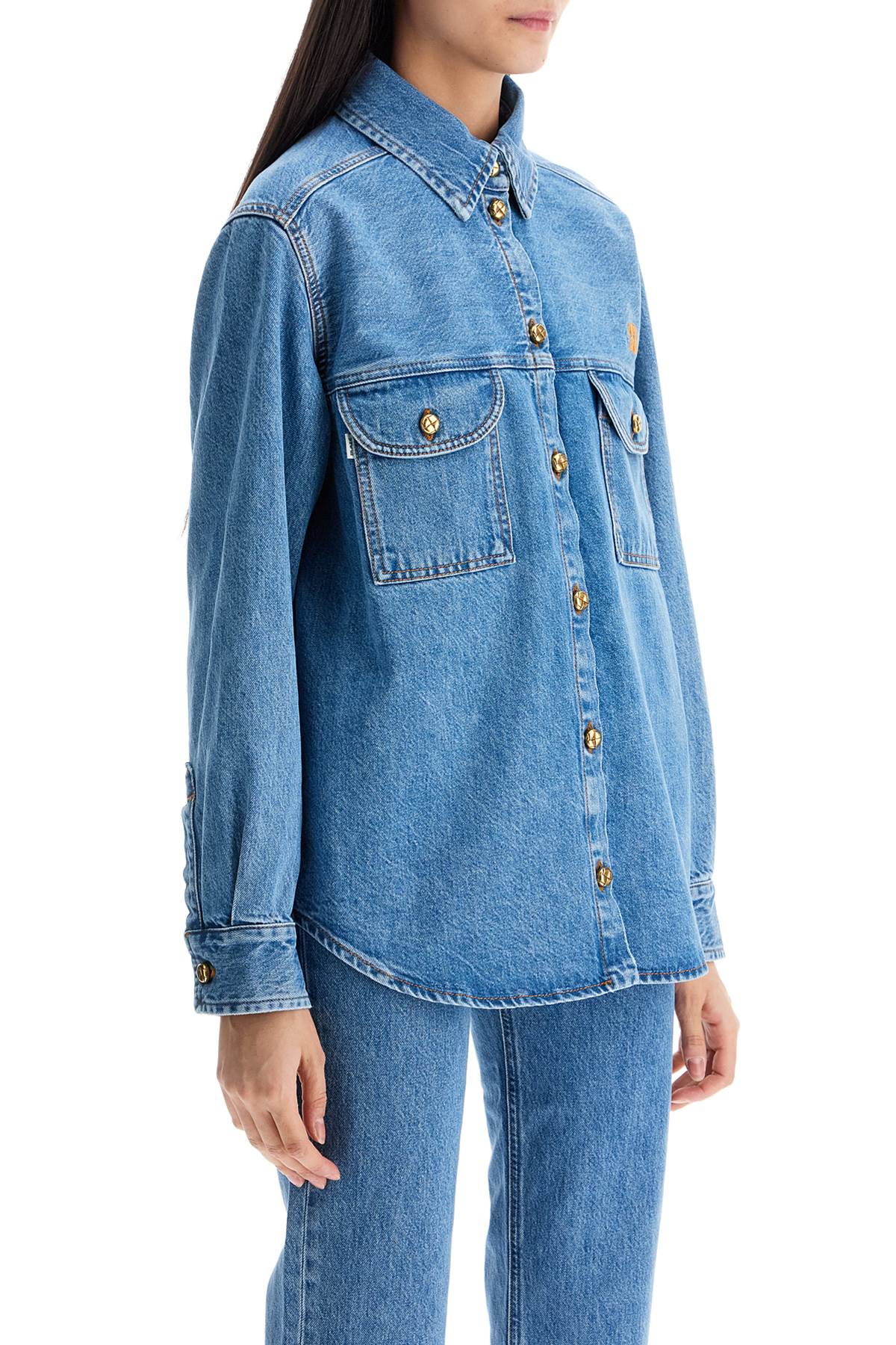 Blaze Milano blue denim shirt in cotton with high collar - VivaceVenus