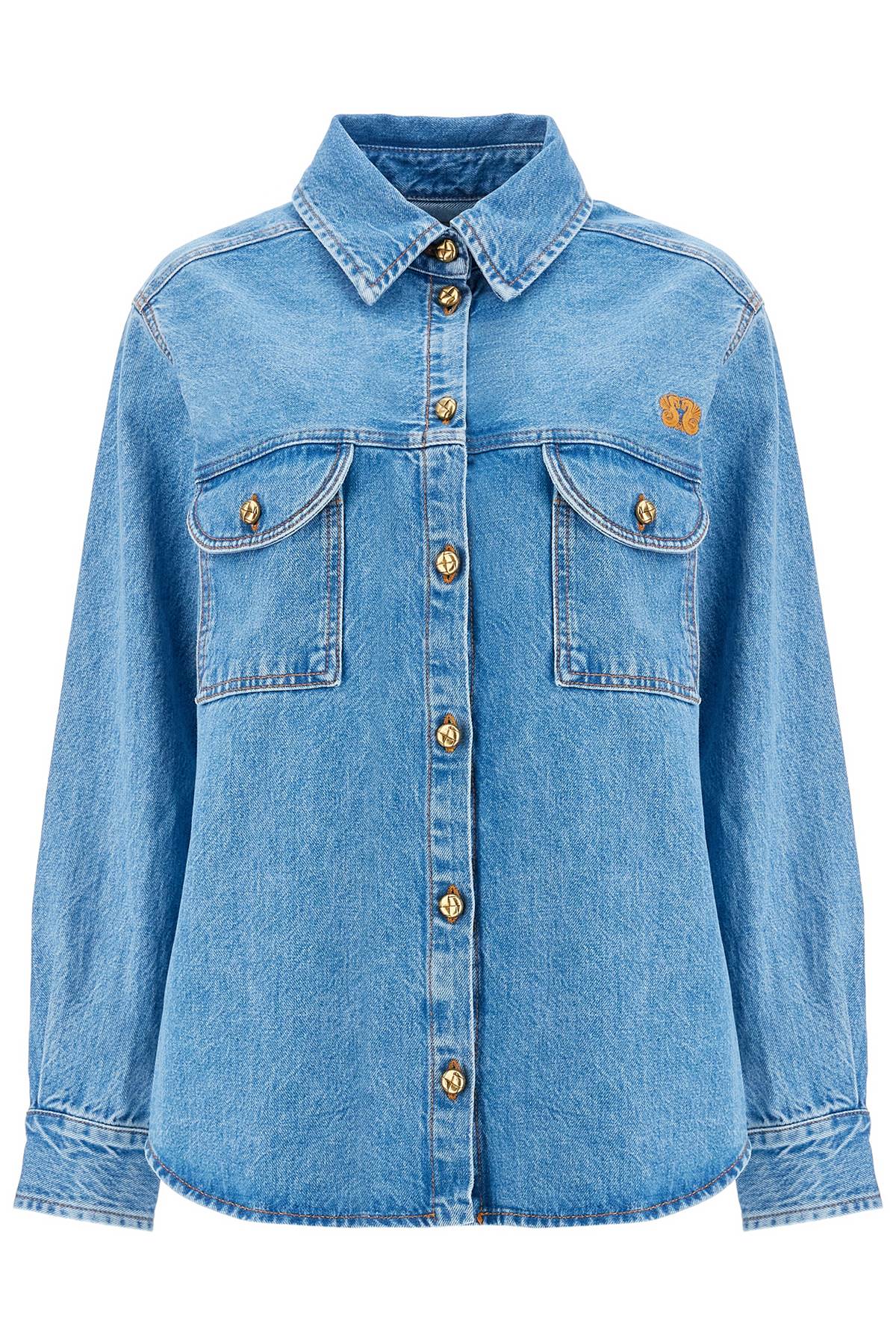 Blaze Milano blue denim shirt in cotton with high collar - VivaceVenus