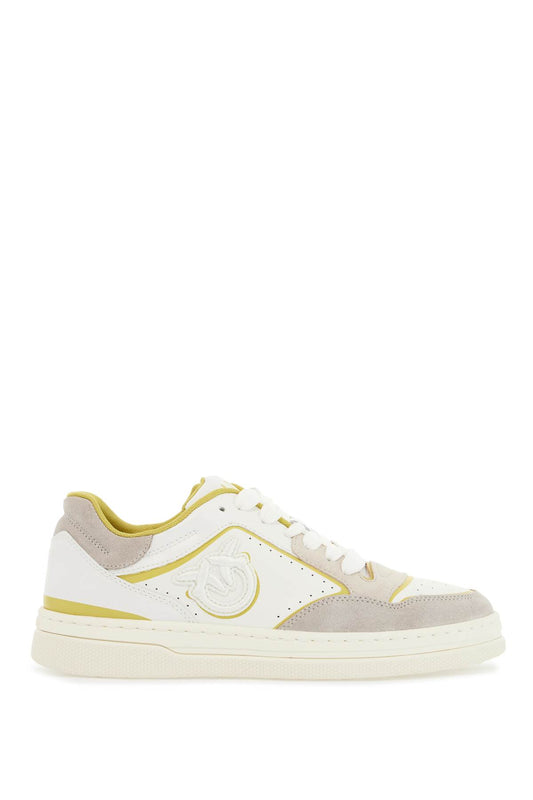 Pinko sneakers mandy 08 in white leather with lime details for women - VivaceVenus