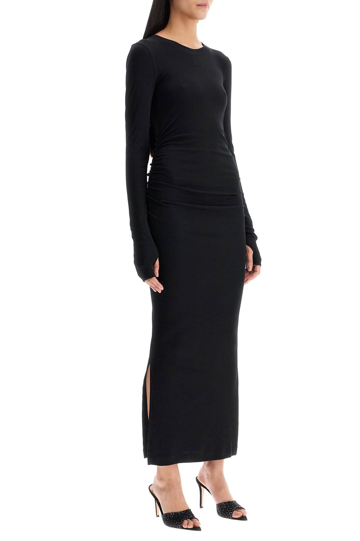 Ganni long ribbed jersey dress with nine words - VivaceVenus