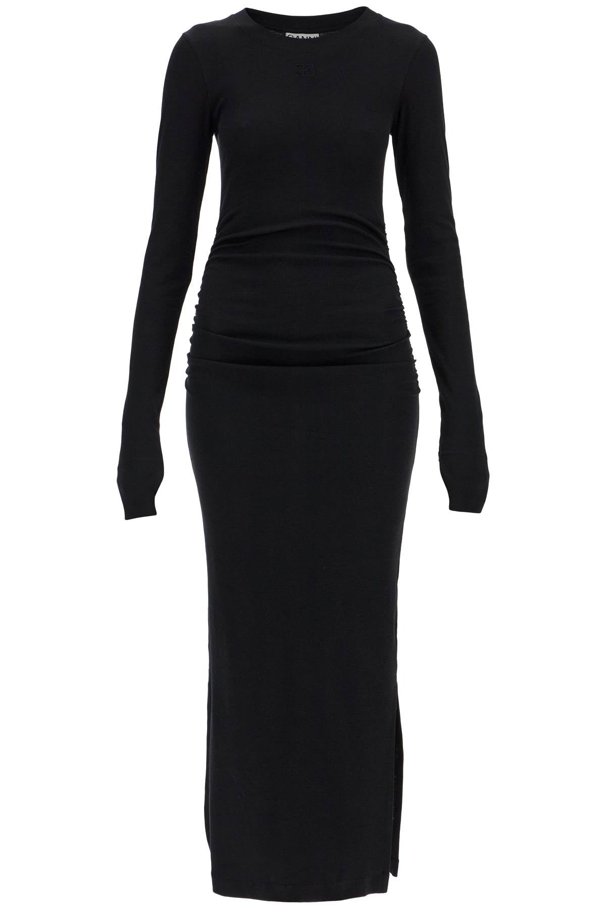 Ganni long ribbed jersey dress with nine words - VivaceVenus