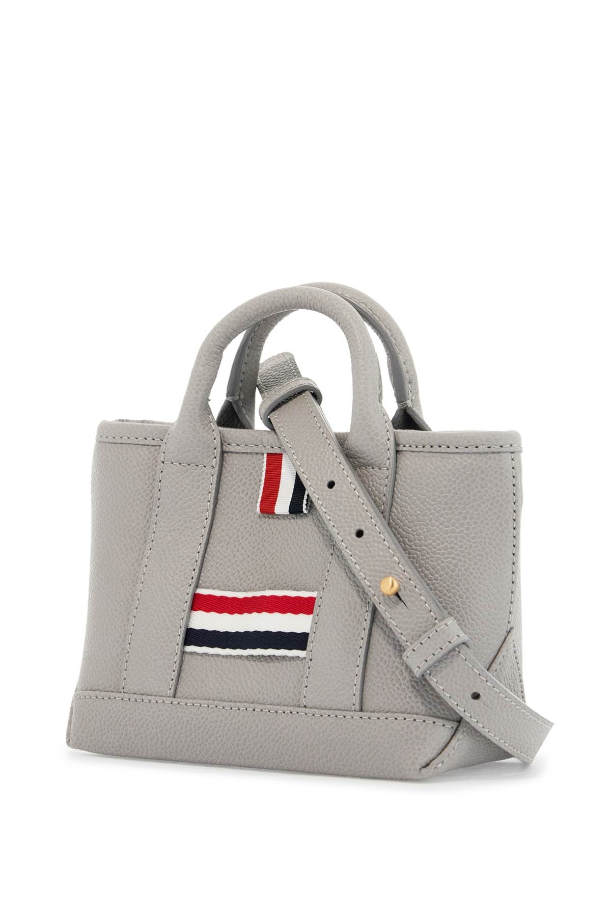 Thom Browne light gray leather micro tool tote bag with tricolor stripes - VivaceVenus