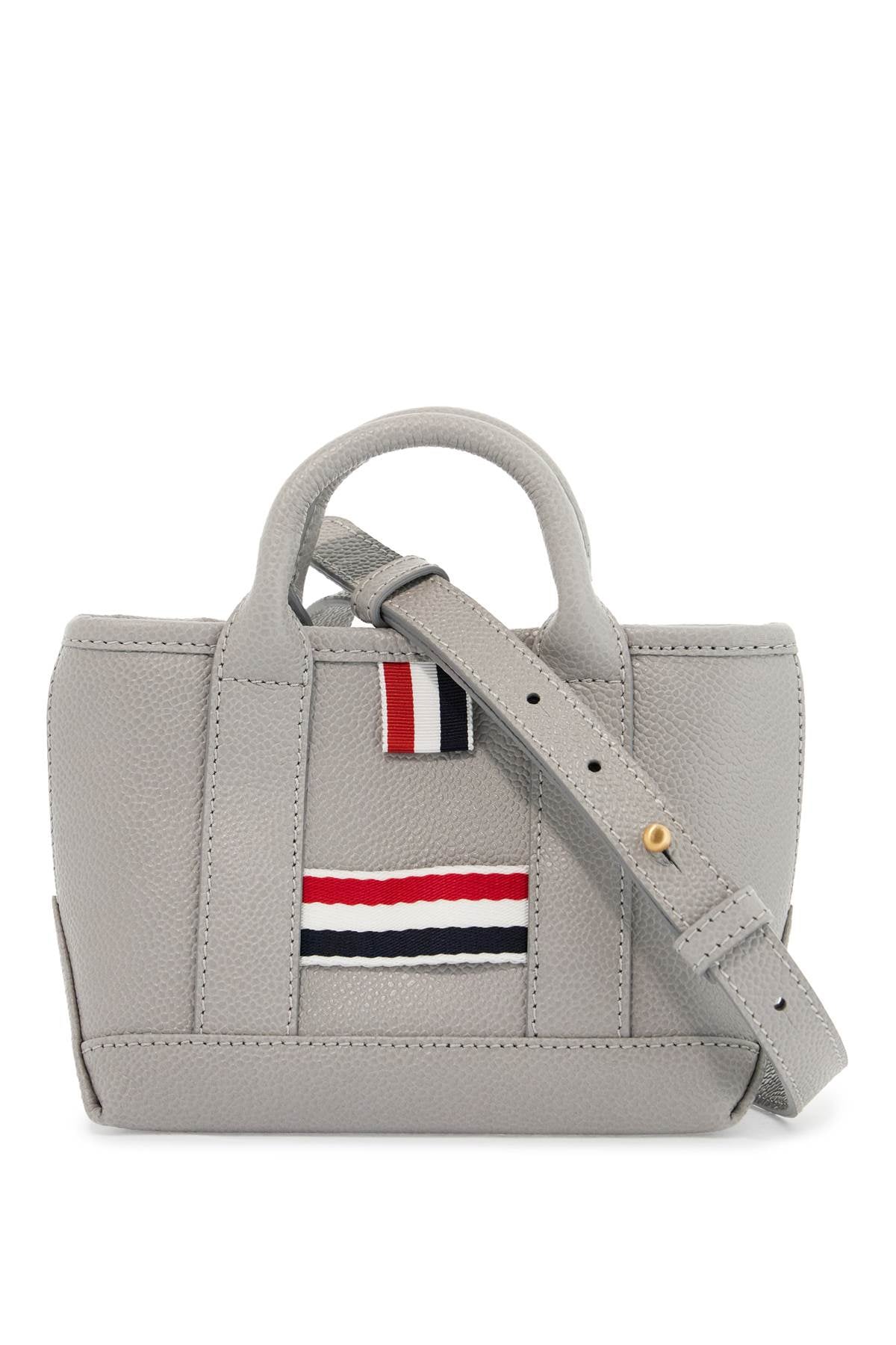 Thom Browne light gray leather micro tool tote bag with tricolor stripes - VivaceVenus