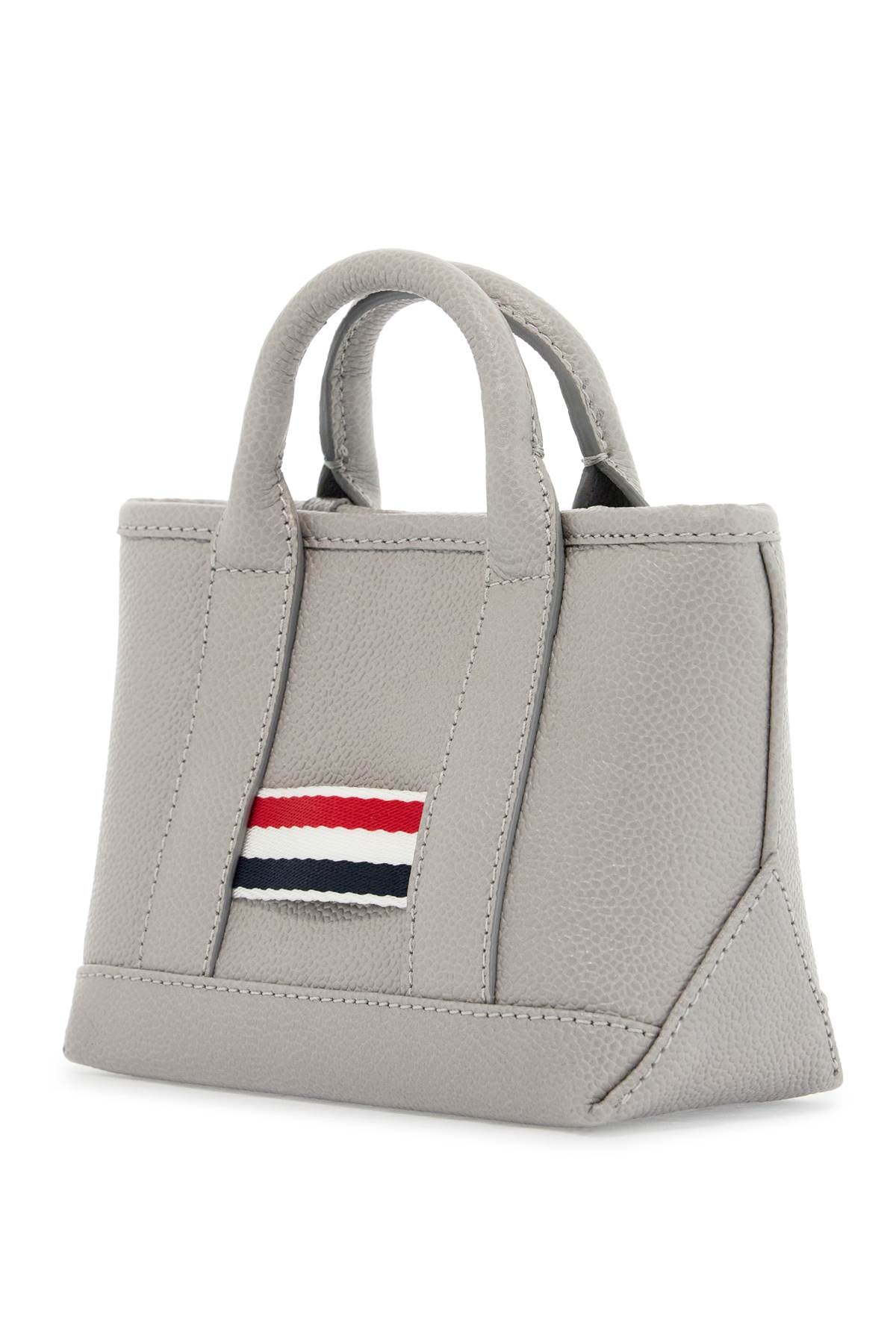 Thom Browne light gray leather micro tool tote bag with tricolor stripes - VivaceVenus