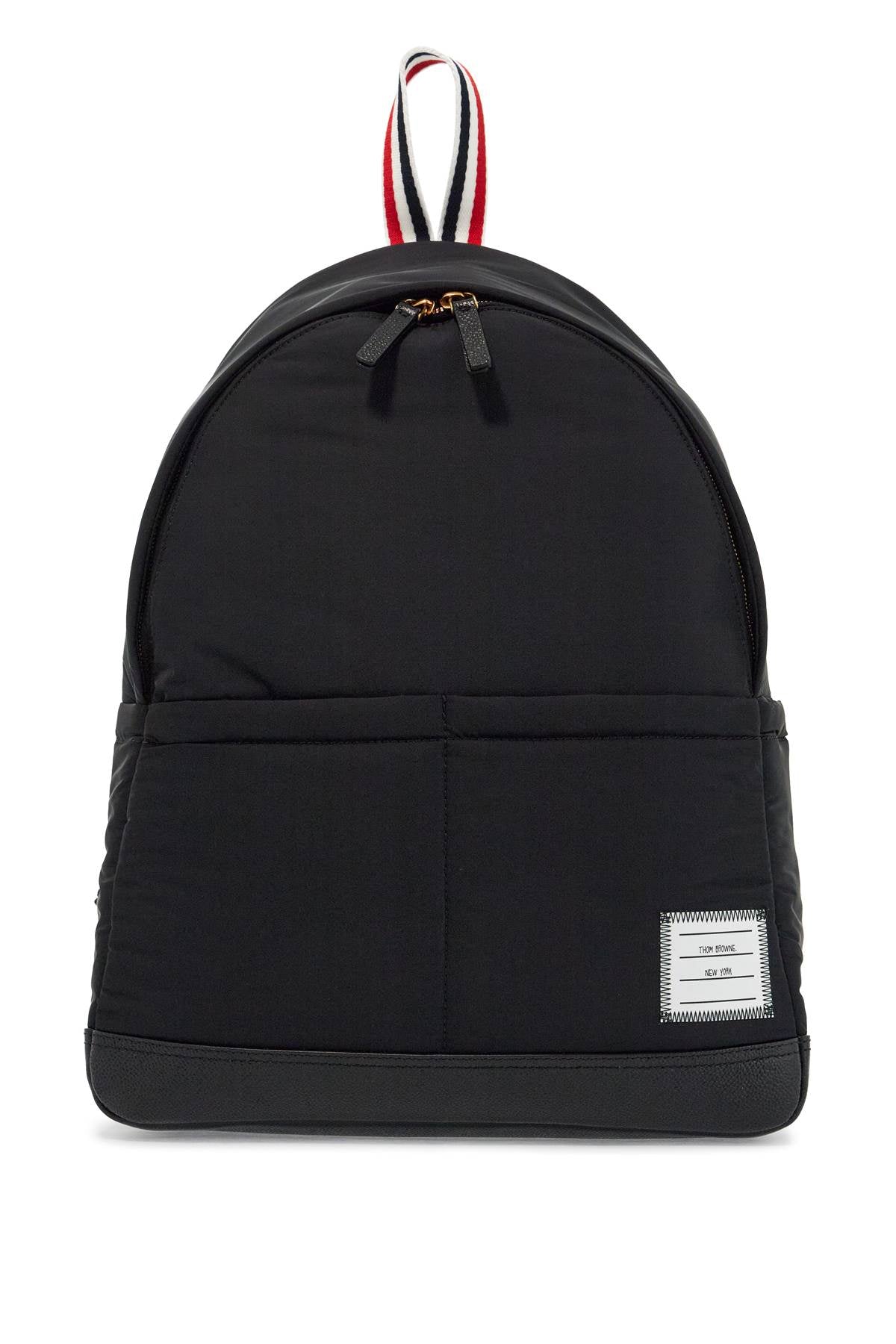 Thom Browne black multipocket backpack in polyester and leather with adjustable straps - VivaceVenus