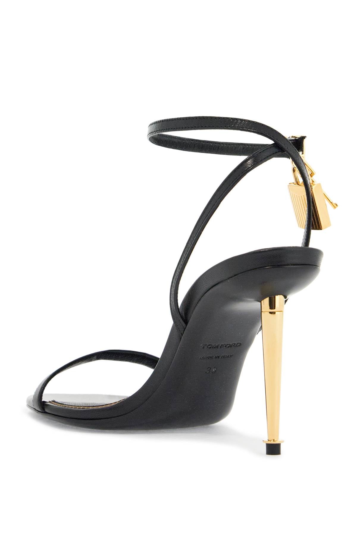 Tom Ford black goat leather sandals with 10 cm stiletto heel and ankle strap - VivaceVenus