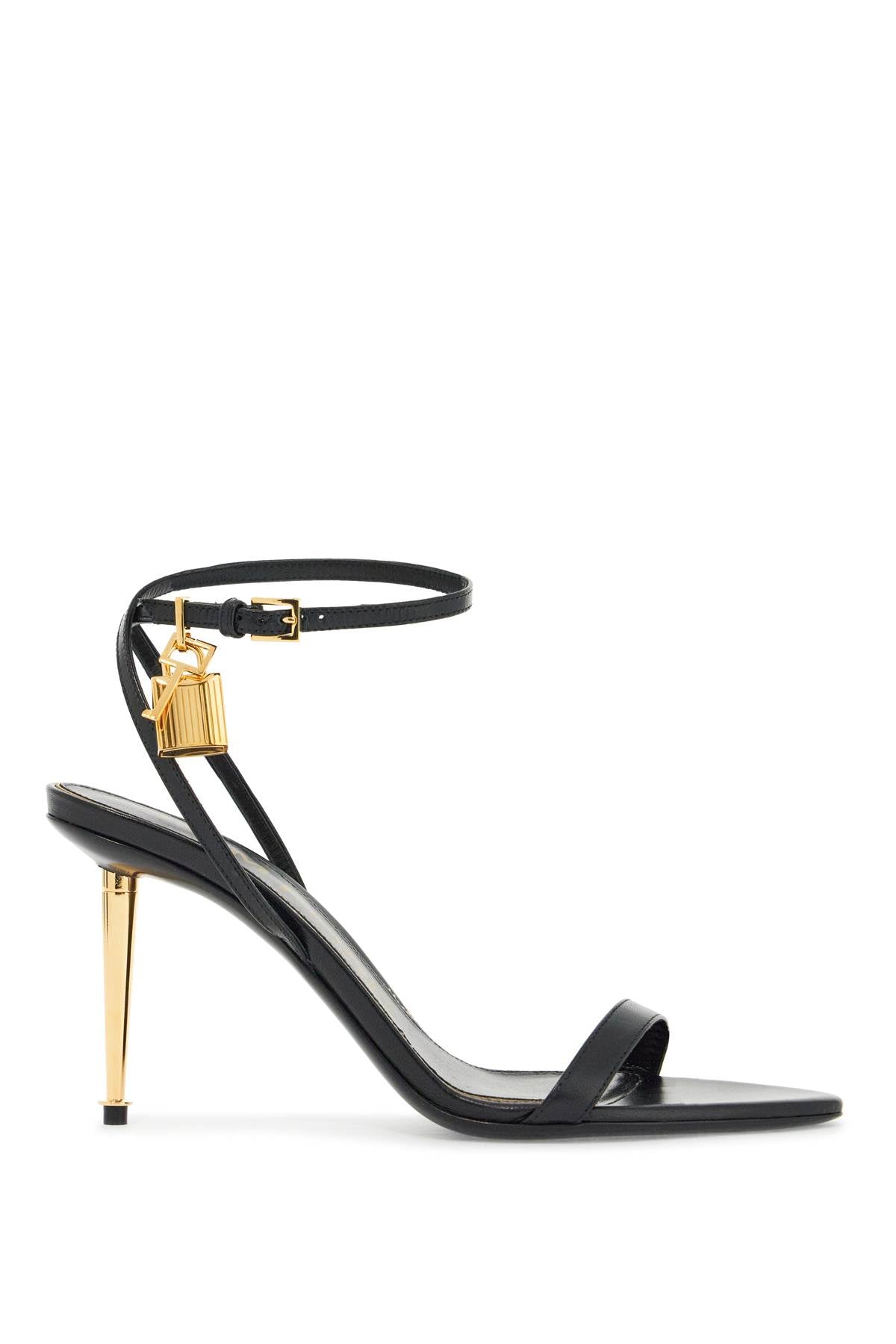 Tom Ford black goat leather sandals with 10 cm stiletto heel and ankle strap - VivaceVenus