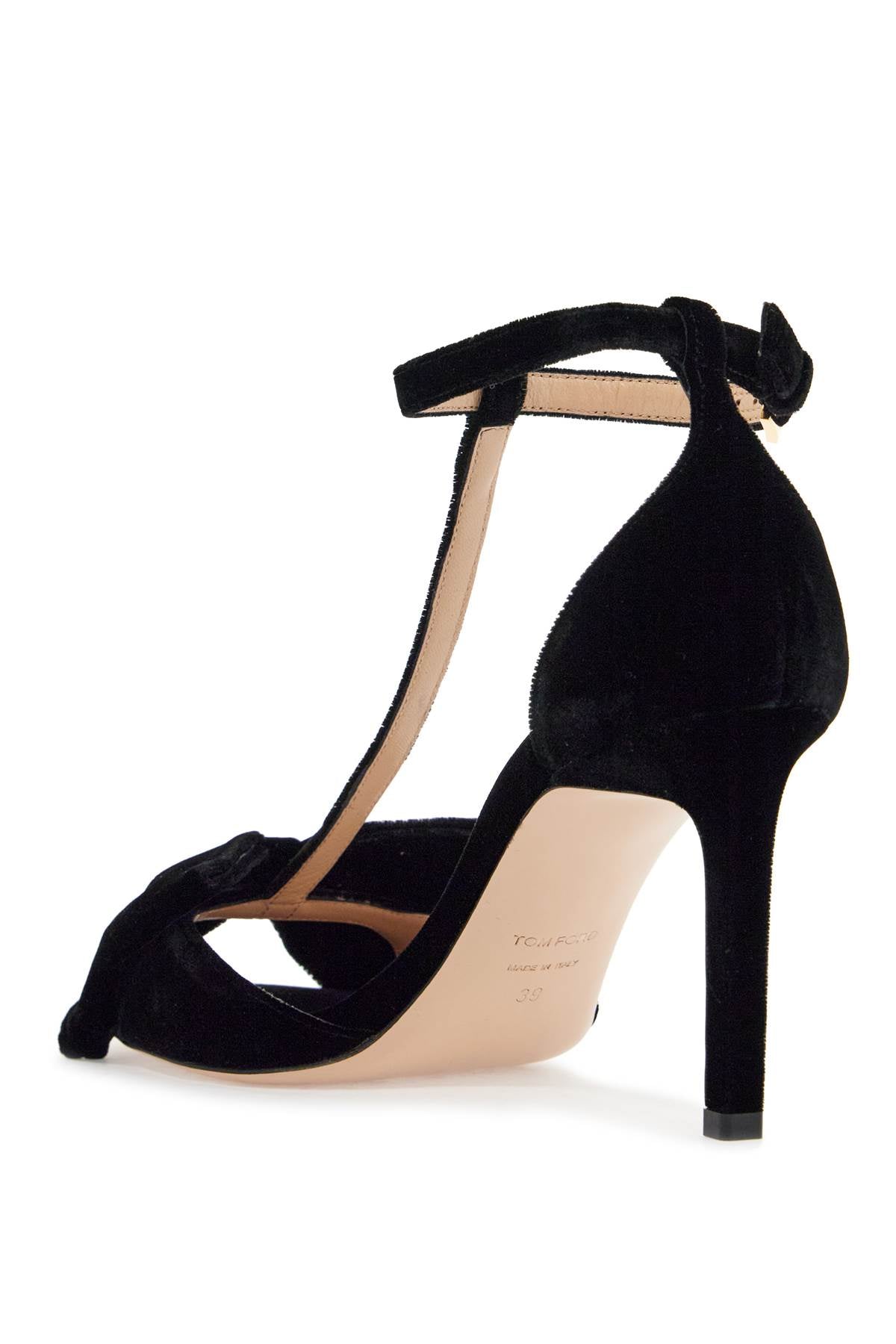 Tom Ford black medium heeled viscose sandals with golden buckle - VivaceVenus