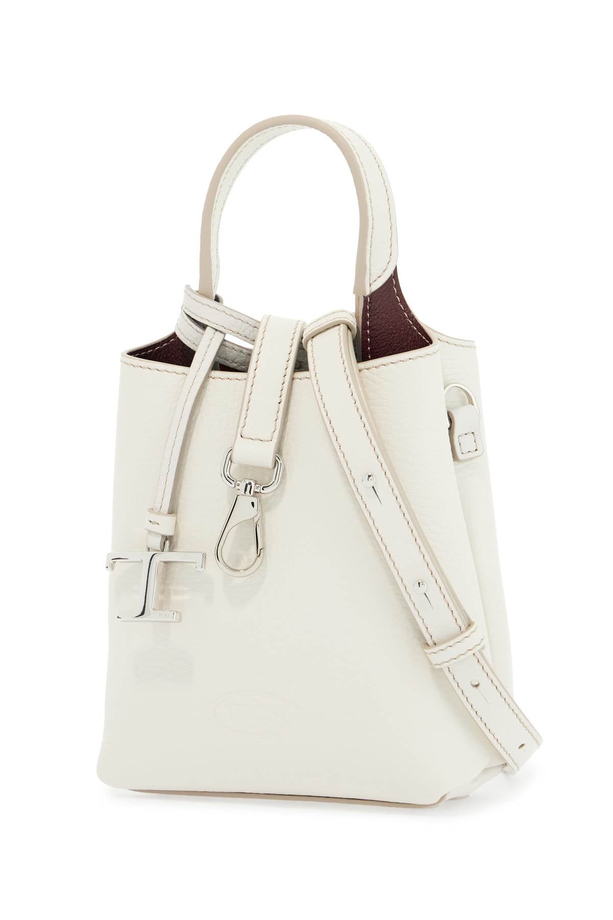 Tod'S white calf leather crossbody bag with burgundy details - VivaceVenus