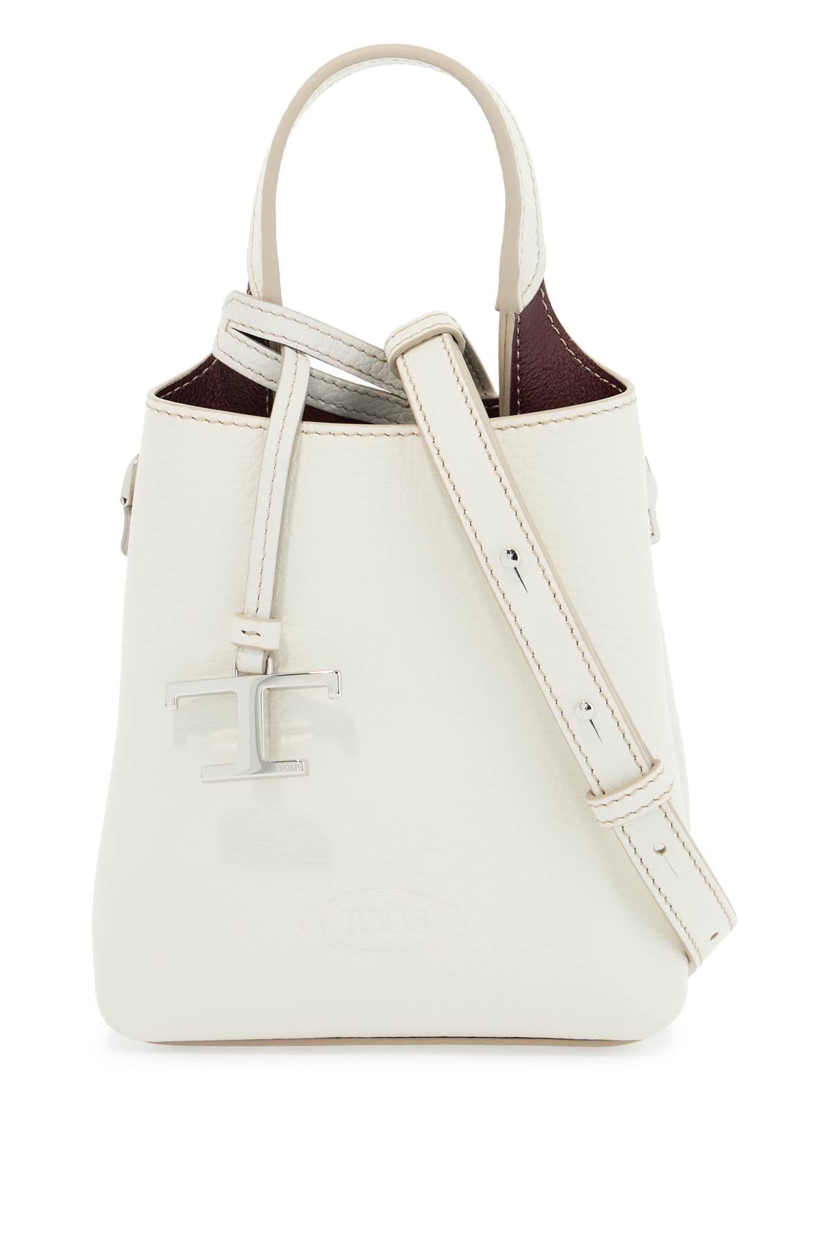 Tod'S white calf leather crossbody bag with burgundy details - VivaceVenus