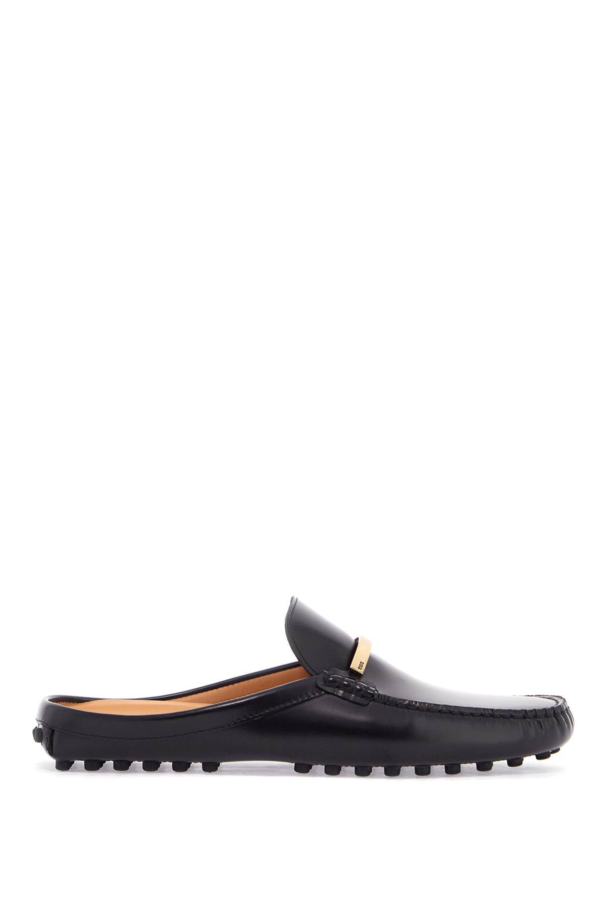 Tod'S black calfskin slip-on loafers with metallic strap and rubber sole - VivaceVenus