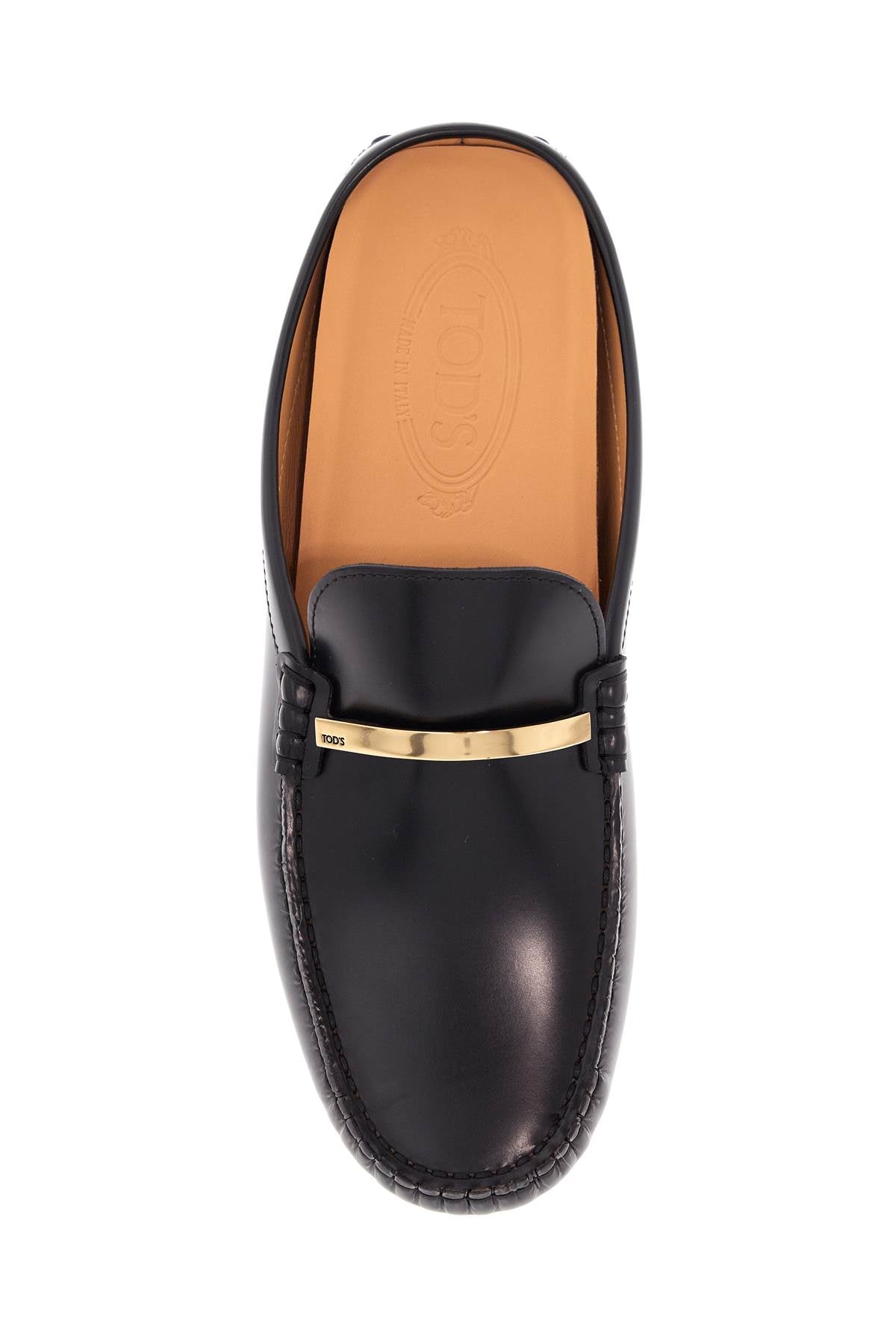 Tod'S black calfskin slip-on loafers with metallic strap and rubber sole - VivaceVenus